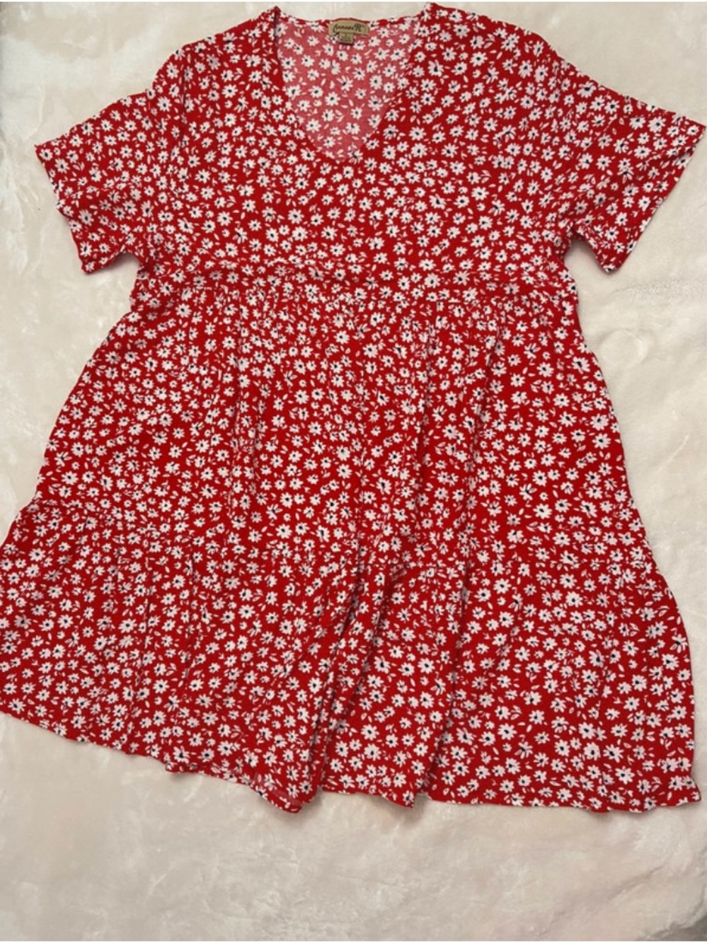 Chances R-Red Floral Short Sleeve Babydoll Dress size L
